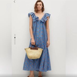 Mango Blue Ruffled Tiered Maxi Sundress